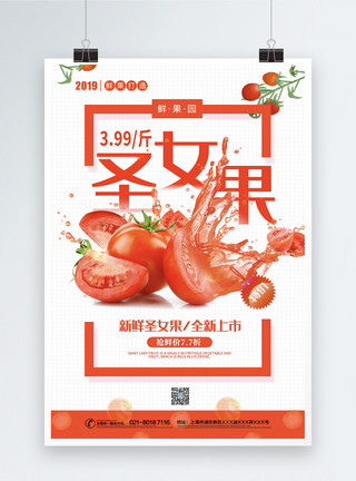红圣女果水果促销系列海报4模板