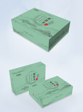 买绿色极简中国风茶礼盒包装盒模板