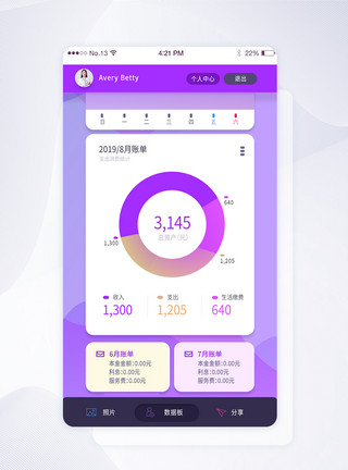个人数据紫色个人消费理财可视化数据化app界面模板