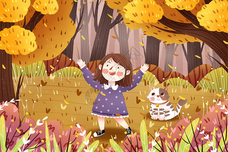 秋天快乐的女孩背景图片