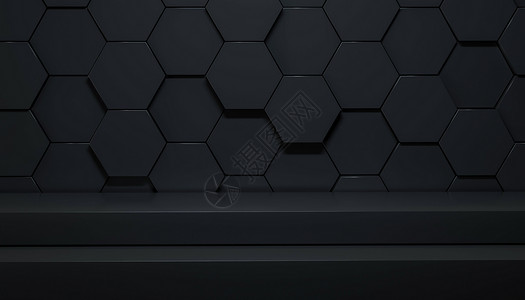 六边形科技背景黑色几何展台设计图片