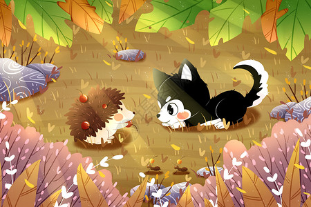 秋天小动物立秋森林小动物插画