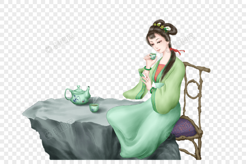 喝茶的女孩图片