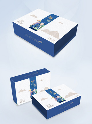 包装平面图蓝白简洁插画风茶叶包装盒模板