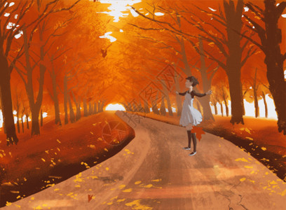 秋天散步的女孩枫叶林热舞GIF高清图片