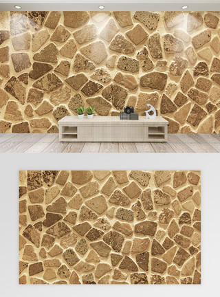 岩石地貌轻奢金色岩石效果背景墙模板