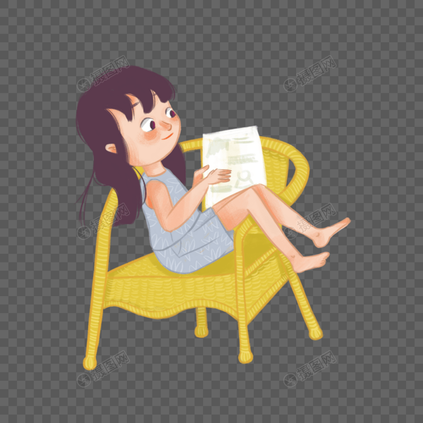 暑假坐在椅子上学习的女孩图片