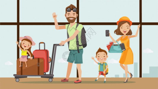 机场拉行李箱家庭旅gif动图高清图片