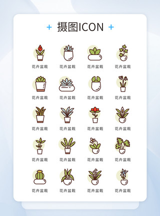 彩铅盆栽UI设计icon图标花卉盆栽模板