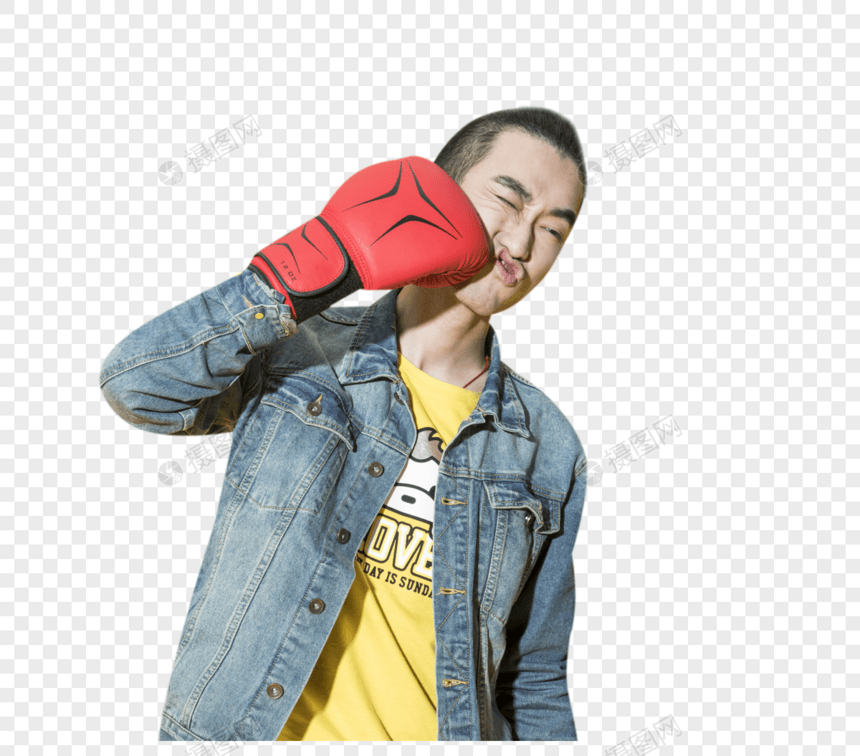 拿着拳击手套的青年男性图片