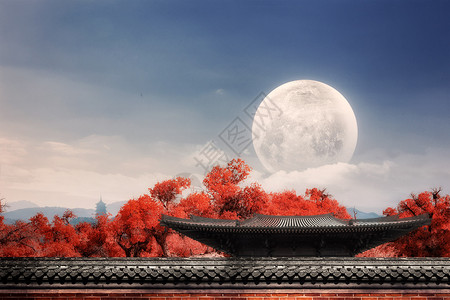 琉璃瓦屋檐中秋节背景设计图片