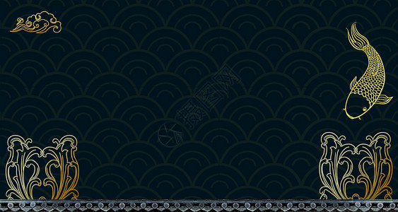鲤鱼边框中国风蓝色背景设计图片
