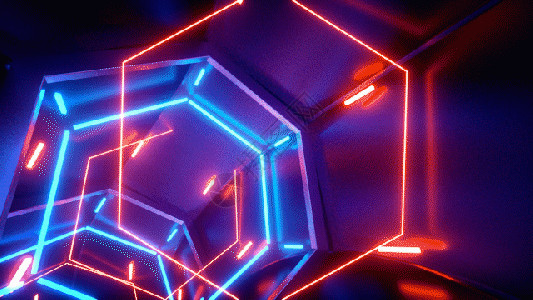 霓虹灯光隧道穿梭迷幻三维场景循环动画GIF光线高清图片素材