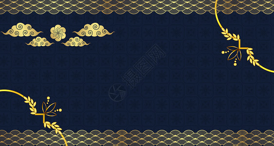白金色气球边框中国风蓝色背景设计图片