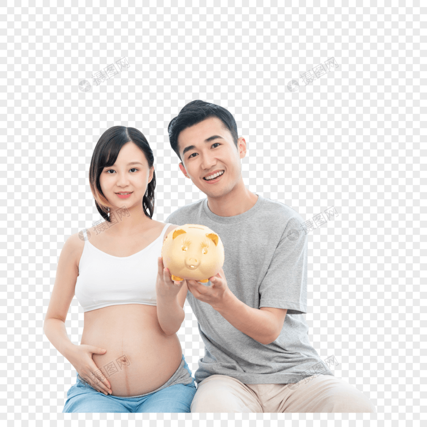 孕妇夫妻拿着金猪图片