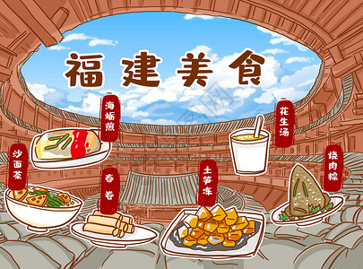 鲍鱼烧肉福建美食插画