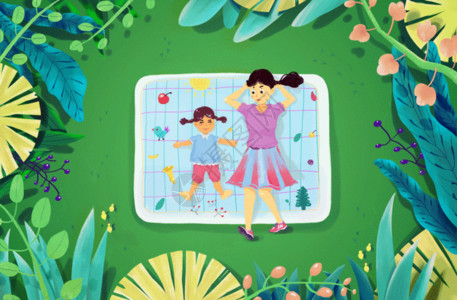 蓝天下草地秋游躺在草地上的妈妈和孩子GIF高清图片