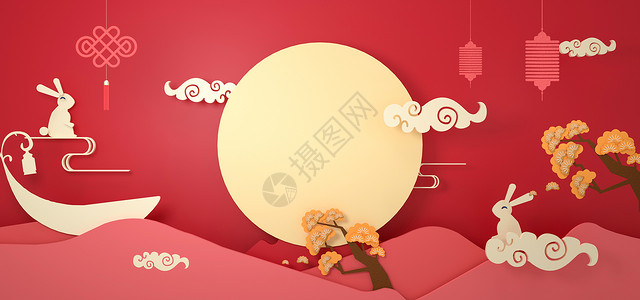 红色的月亮中秋节背景设计图片