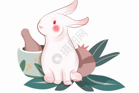手绘月饼和茶水中秋月饼 玉兔GIF高清图片