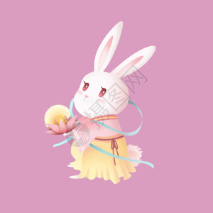 中秋节花灯女孩中秋拿着花灯的玉兔GIF高清图片