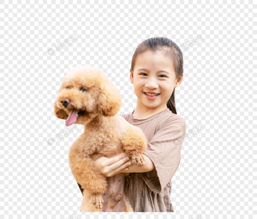 小女孩遛狗和狗玩耍图片