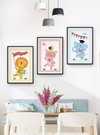 三只小猪手绘欧式动物装饰画模板
