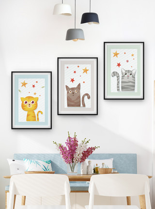 创意手绘星星手绘欧式猫咪装饰画模板
