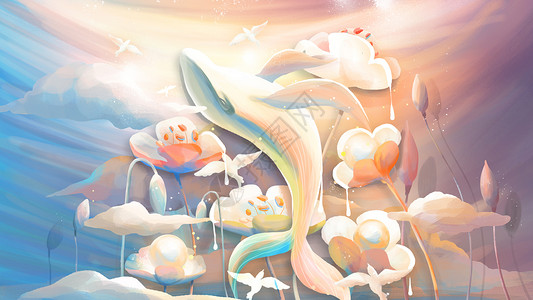 梦幻水晶彩色鲸鱼背景图片