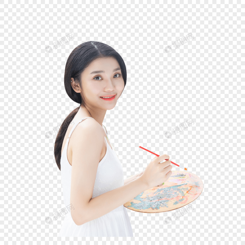 文艺女性户外绘画图片