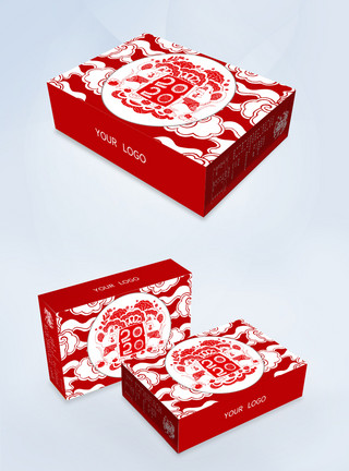 拜年的老鼠红色喜庆新春年货礼盒包装设计模板