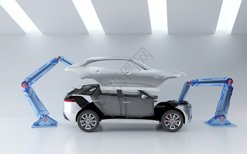 机械自动化生产汽车模型高清图片素材