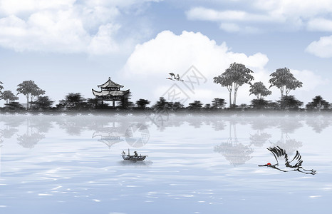 中国风山水水墨插画背景图片