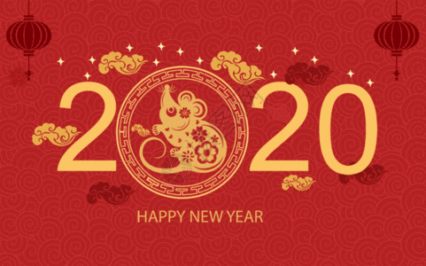 红色喜庆2020鼠年春节插画GIF图片