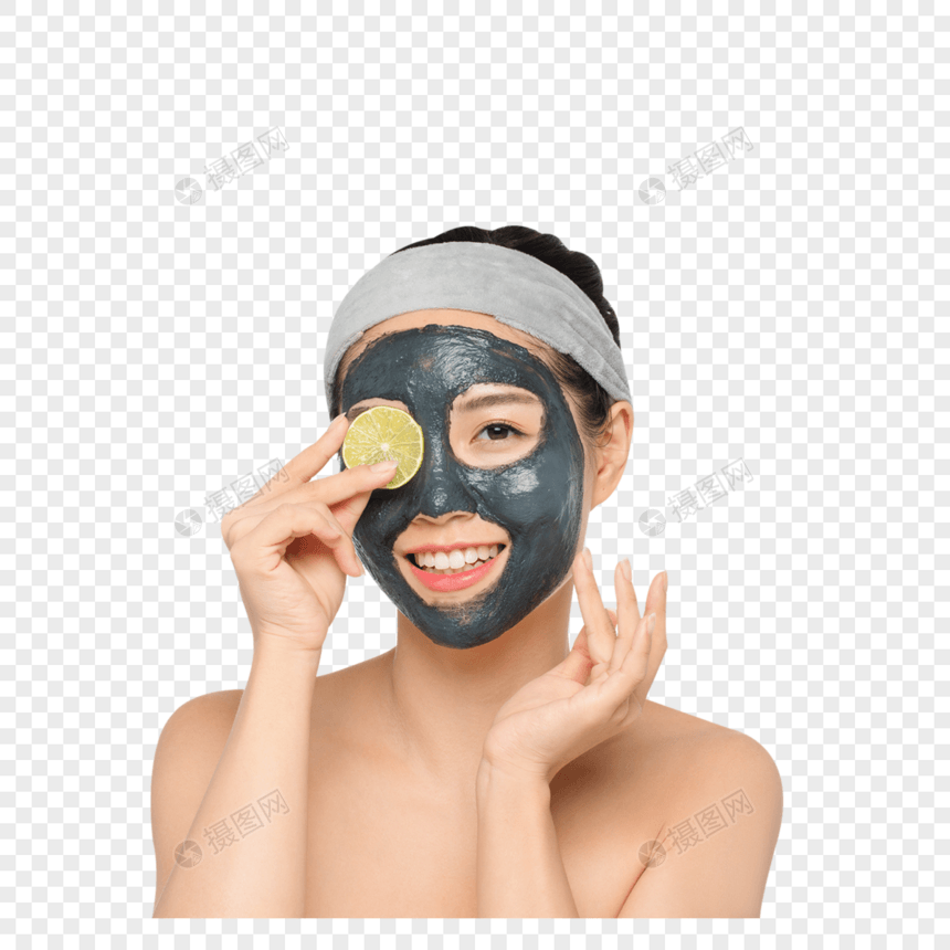女性美容黑泥面膜柠檬片图片