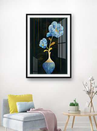 蓝色花卉珐琅彩花卉花瓶装饰画模板