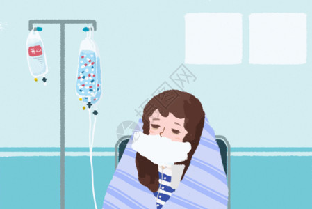 医院服务台冬天流感生病的女孩GIF高清图片