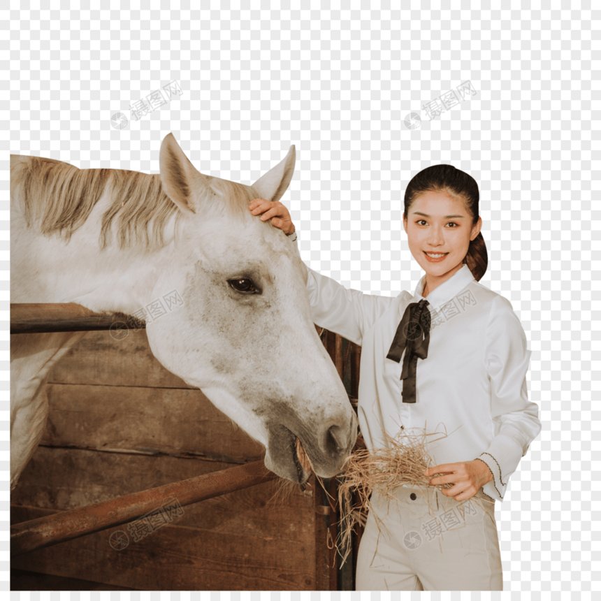 马棚里的青年女性和马图片