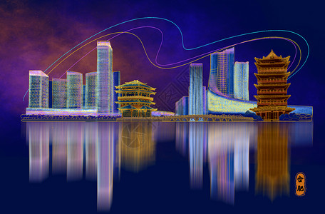 中国第二高楼烫金城市美丽中国合肥插画