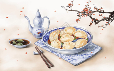 冬季手绘插画立冬吃饺子GIF高清图片