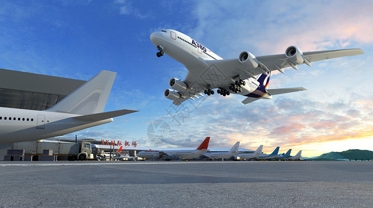 起飞的航班创意机场场景设计图片