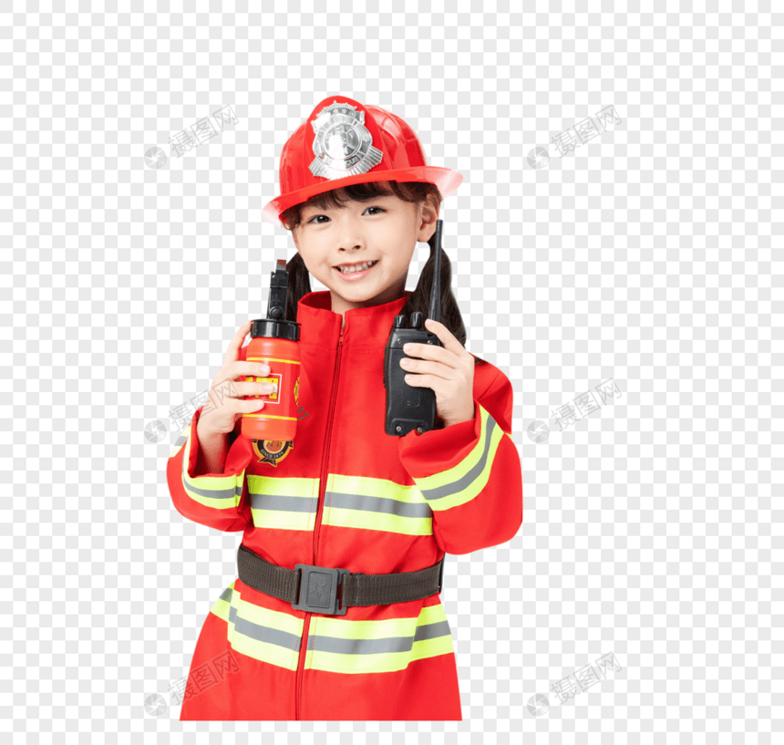 小小消防员拿着对讲机图片