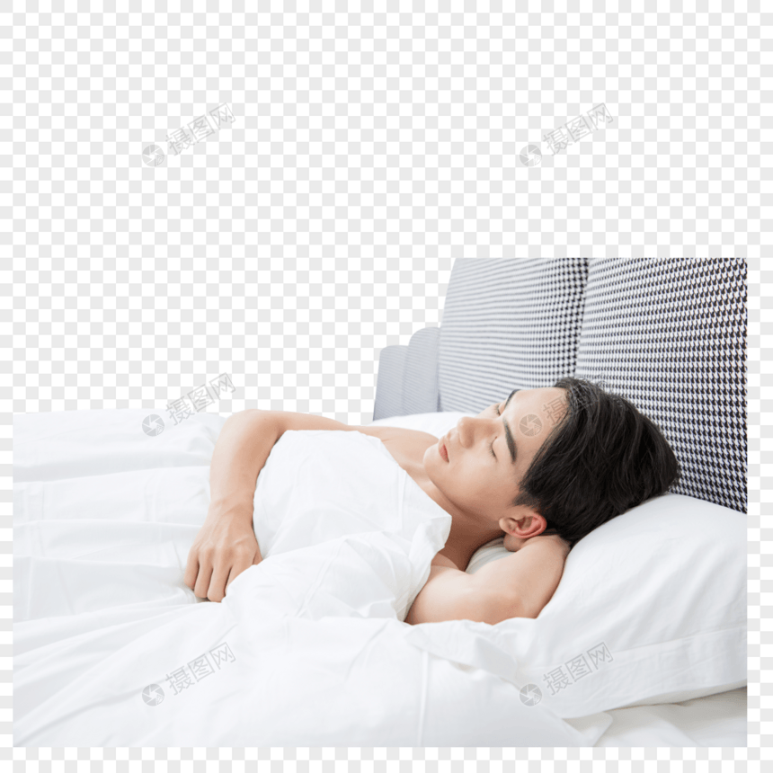 男青年卧室床上睡觉图片