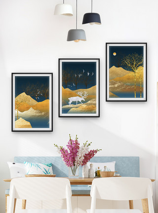 北欧室内背景抽象山水麋鹿装饰画模板