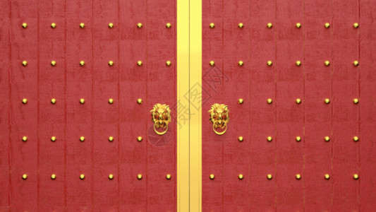 密码开门开门中式红门往里打开GIF高清图片