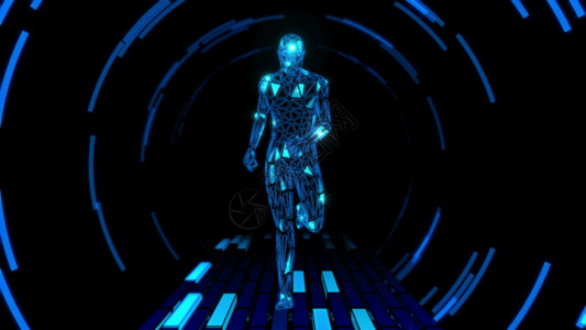 走廊室内大气蓝色科技人物奔跑LED背景GIF高清图片