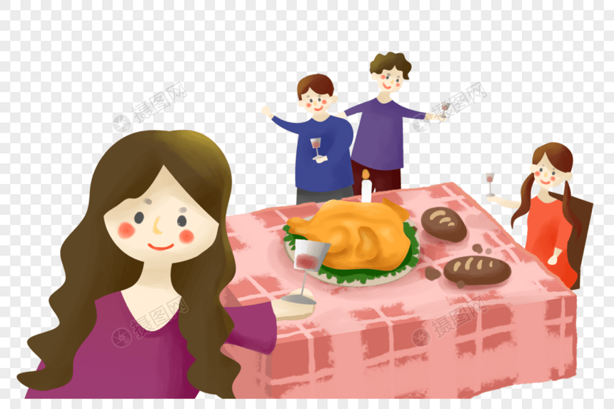 感恩节聚餐的一家人图片