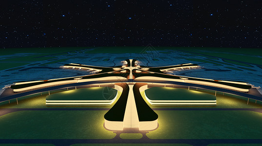 草地灯光大兴机场夜景设计图片
