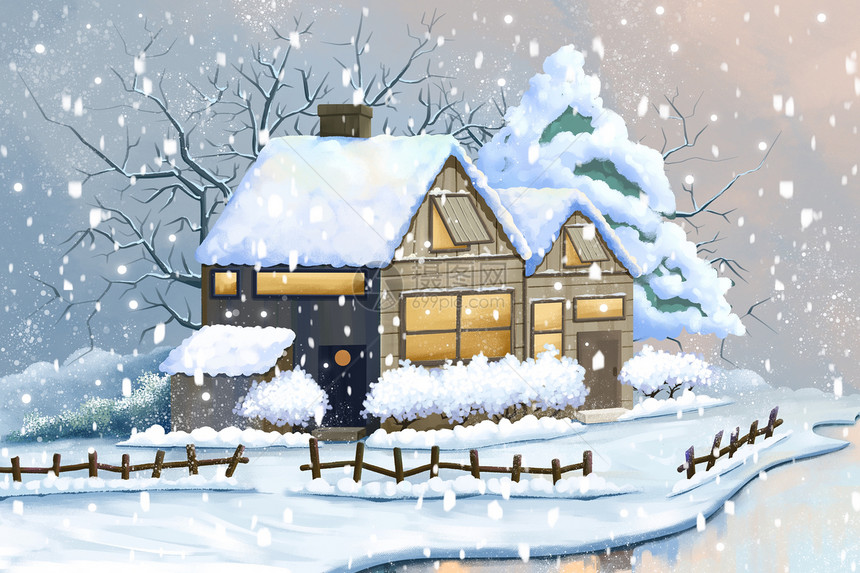 冬季雪中的房子