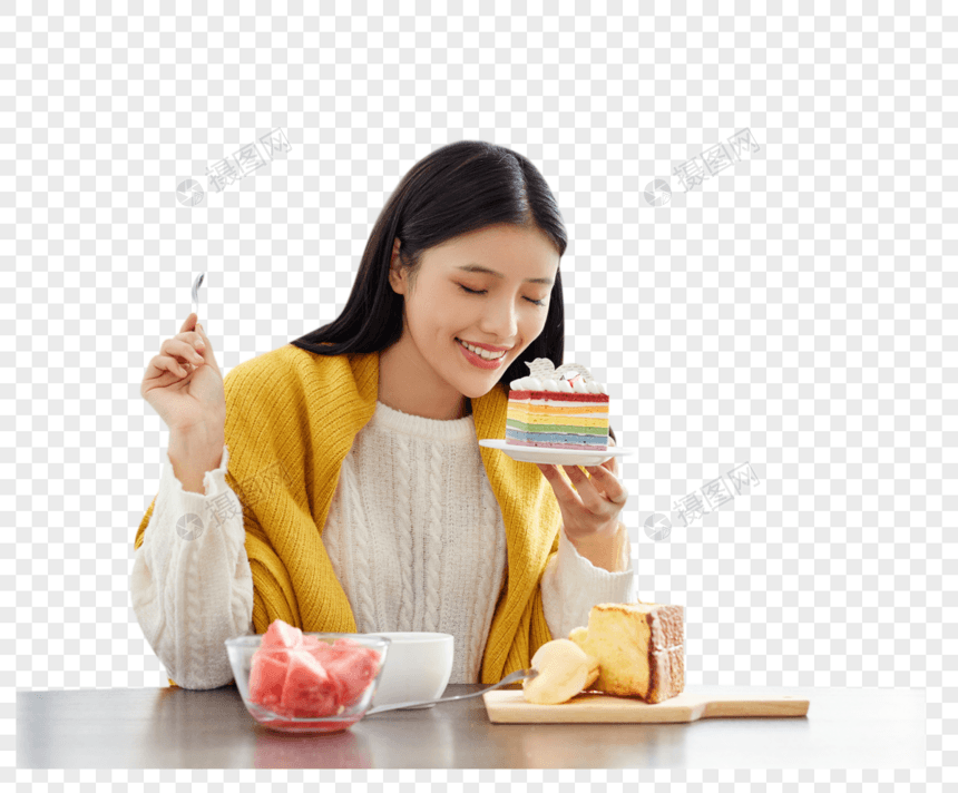 居家美女吃蛋糕图片