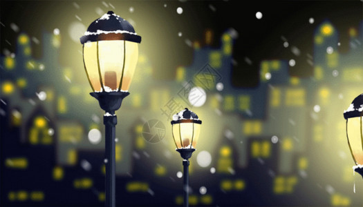 浪漫手绘冬季城市夜景GIF高清图片